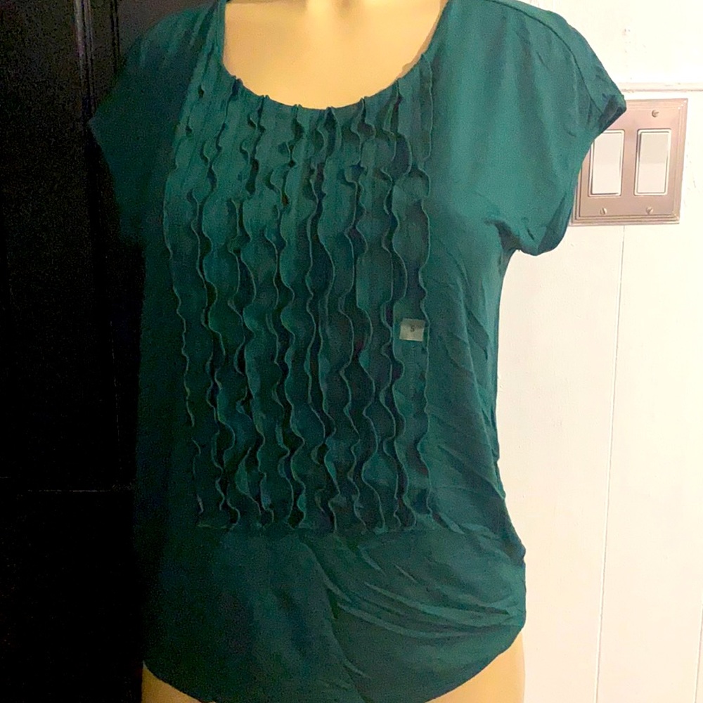 Ann Taylor Dark Green Ruffle Detail Top Size Small